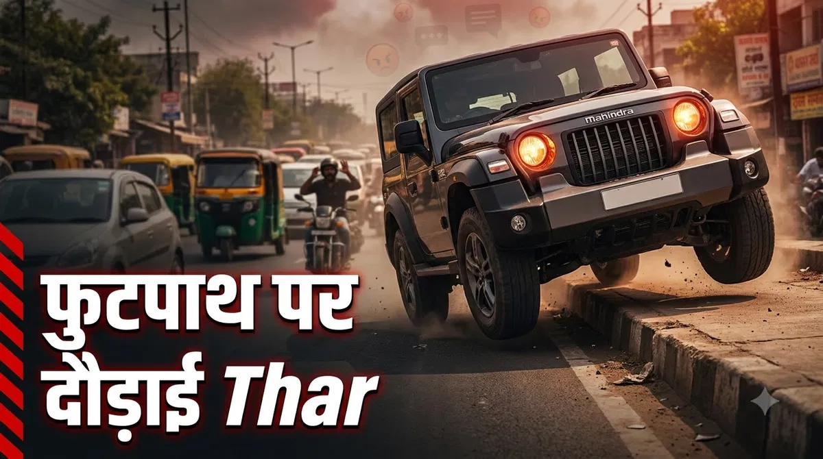 ट्रैफिक जाम से बचने के लिए फुटपाथ पर चढ़ाई महिंद्रा थार, मां से बोला- ‘यही फायदा है’; सोशल मीडिया पर फूटा गुस्सा, सख्त कार्रवाई की मांग